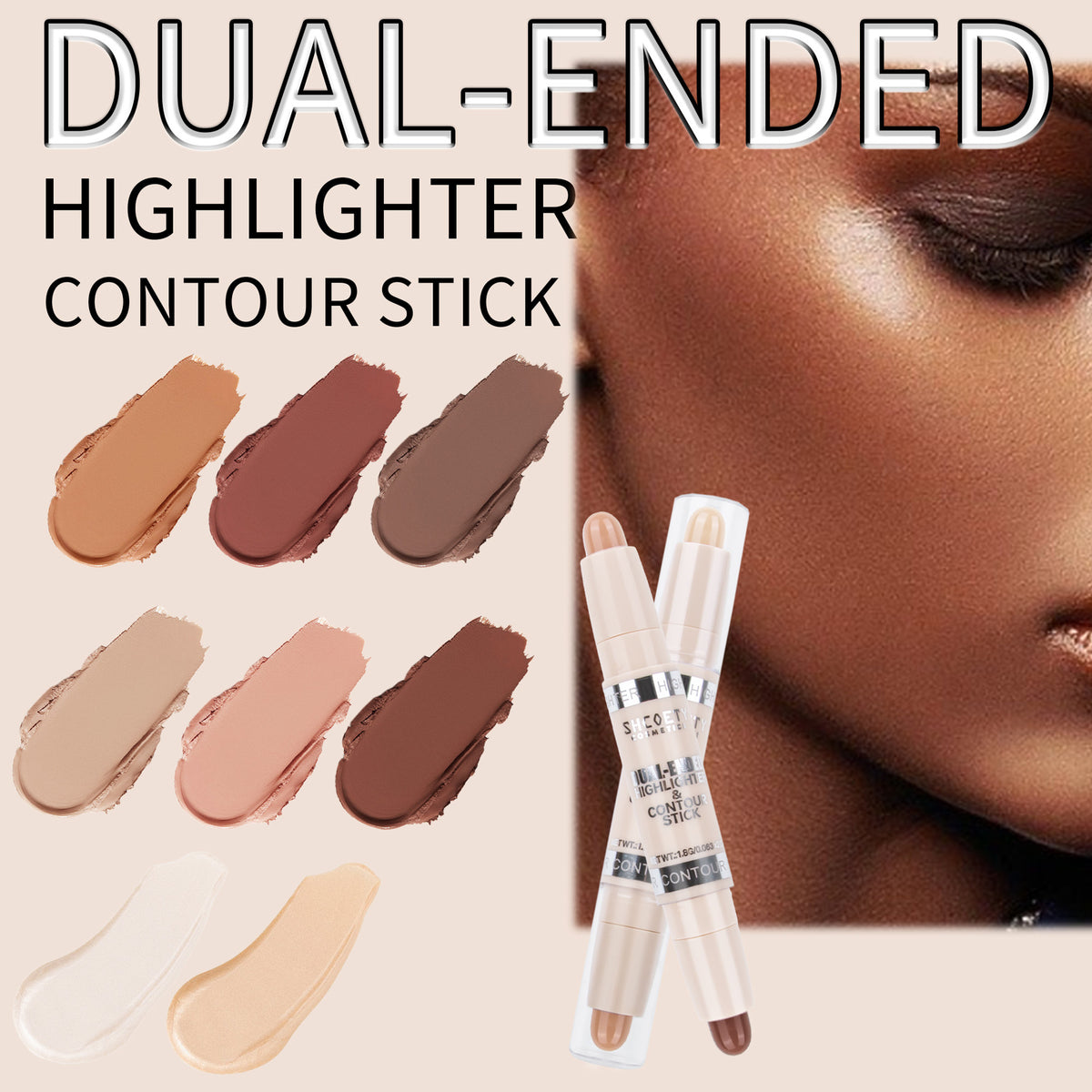 SHCOETY 4-Piece Dual-Ended Contour & Highlighter Stick Set