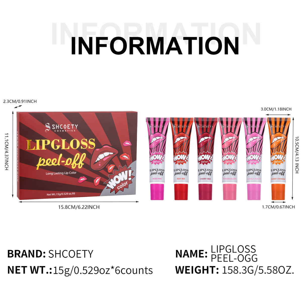 SHCOETY 6-Color Peel-Off Lip Stain Tint Set