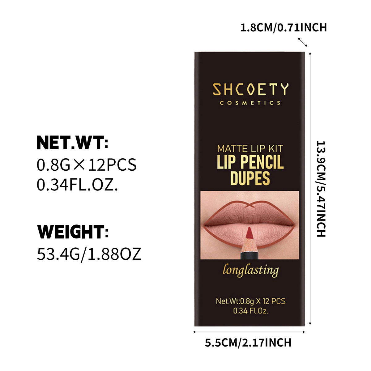 SHCOETY 12-Piece Matte Lip Liner Pencil Set (Shades 301–312)