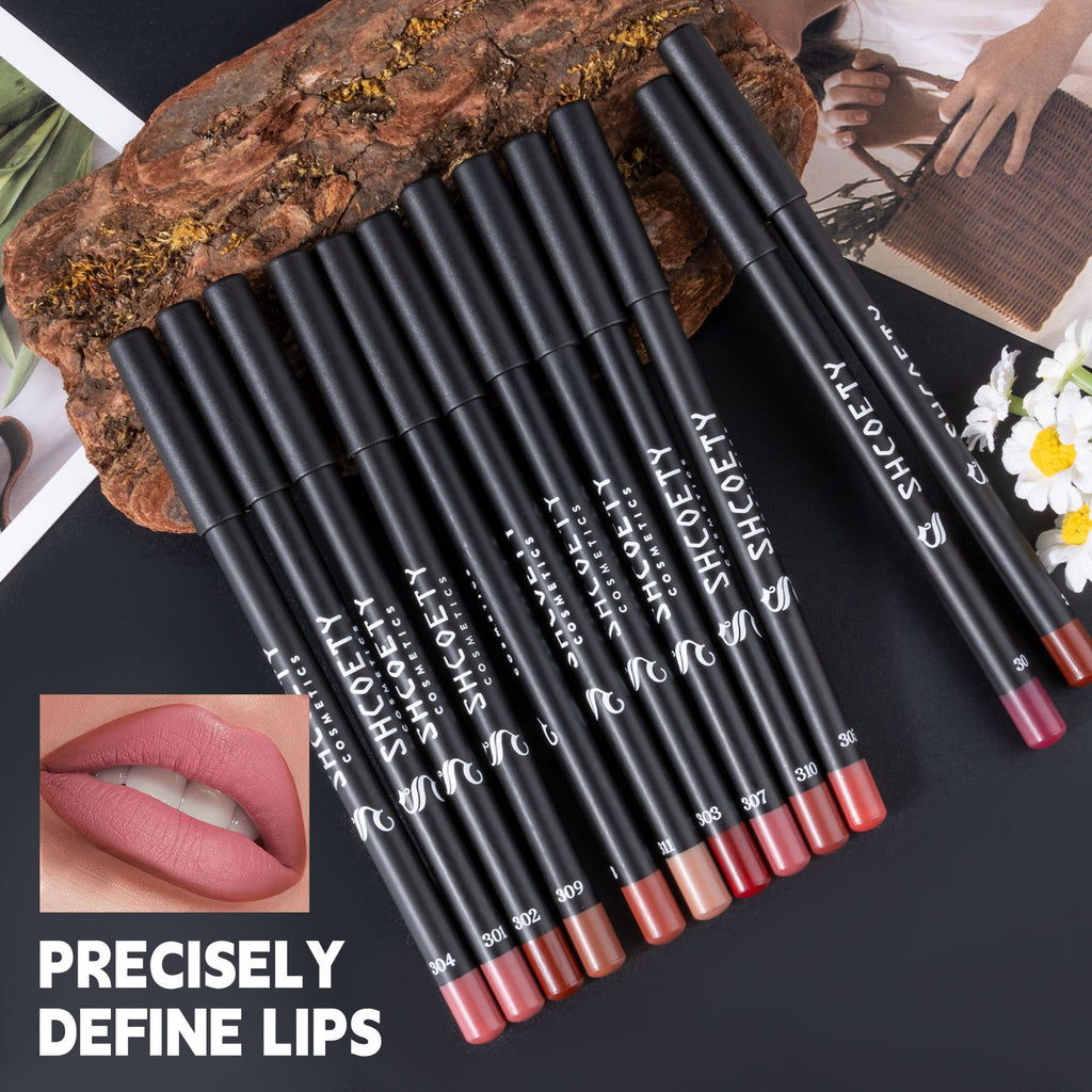 SHCOETY 12-Piece Matte Lip Liner Pencil Set (Shades 301–312)