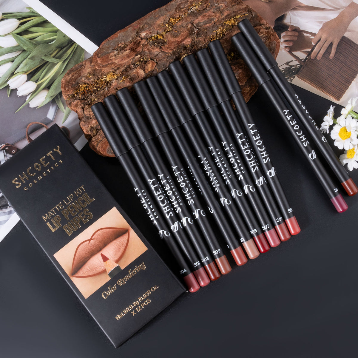 SHCOETY 12-Piece Matte Lip Liner Pencil Set (Shades 301–312)