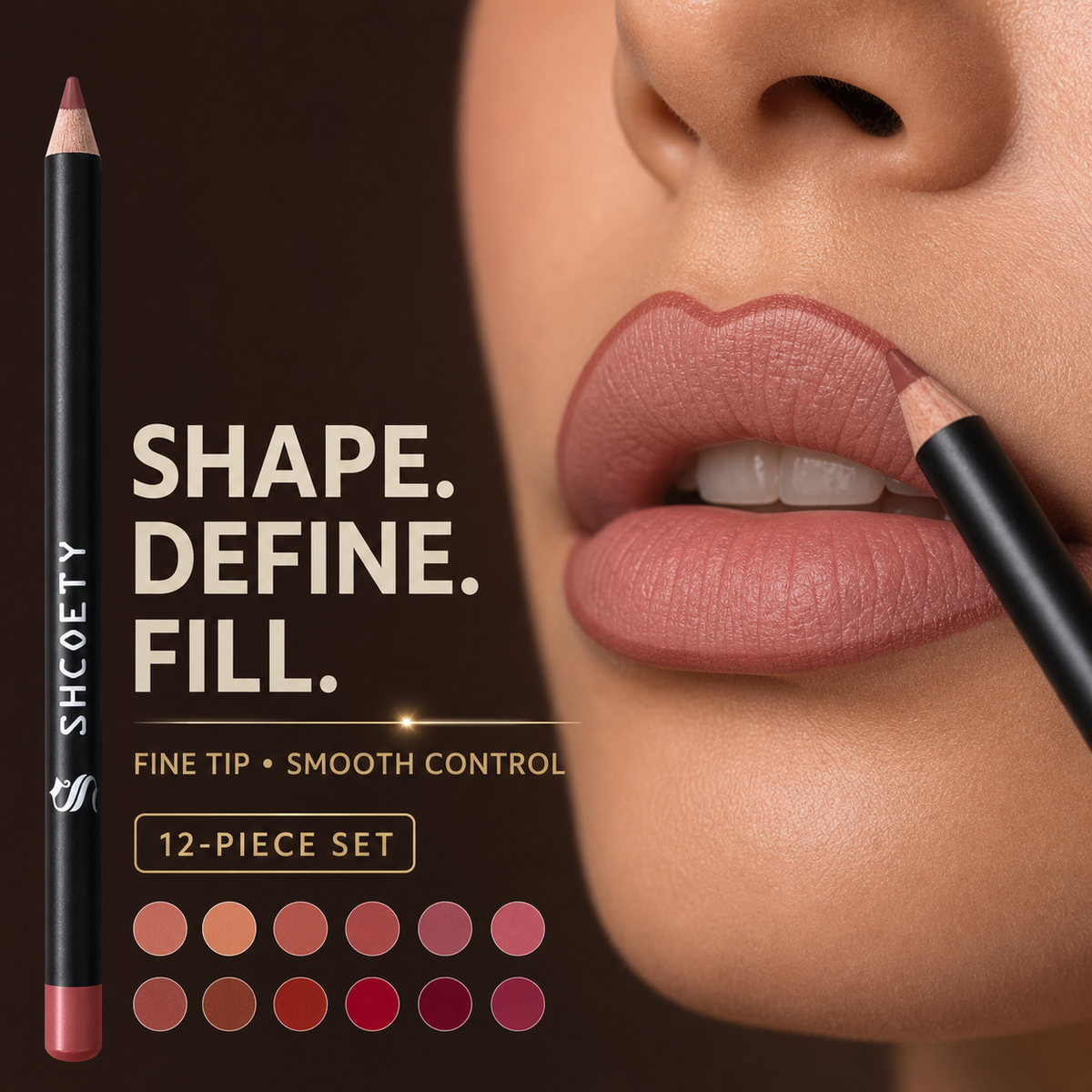 SHCOETY 12-Piece Matte Lip Liner Pencil Set (Shades 301–312)